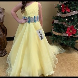 Custom made Michael Xu yellow zip pageant gown!